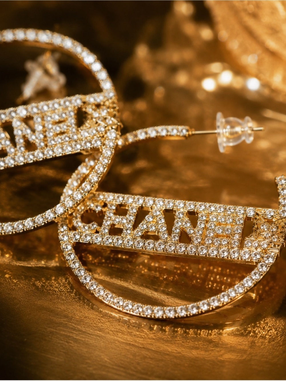Gold Crystal CC Logo Hoop Earrings - Picture 4 of 8